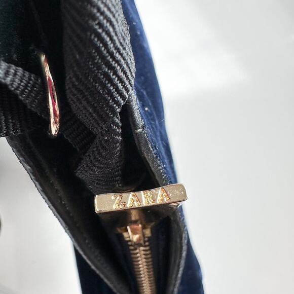 Zara Navy Blue Velvet Block Heel Lace Up Ankle Booties Zip Size 36 - Picture 14 of 16